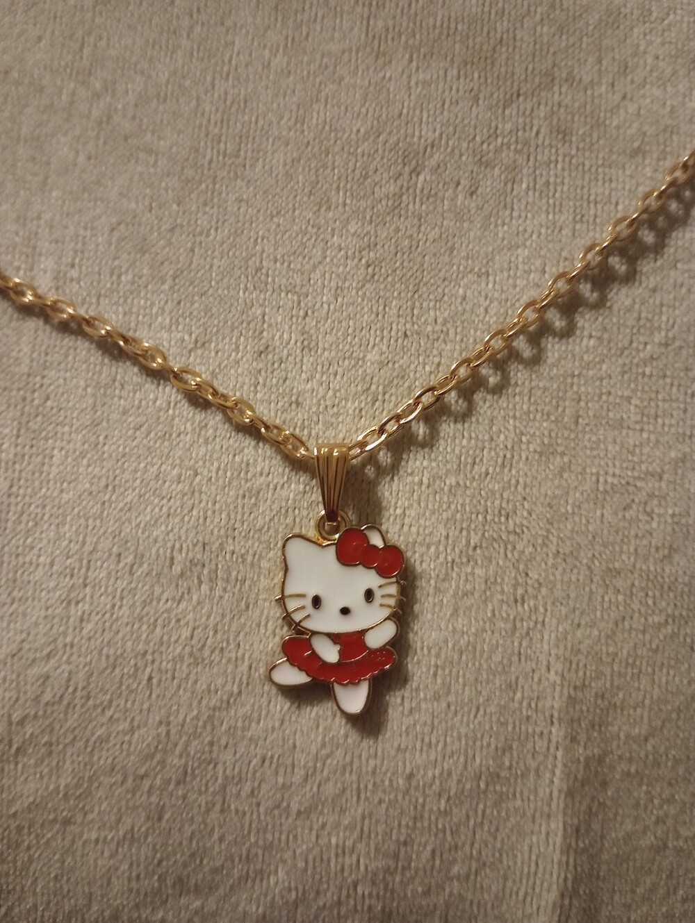 Hello Kitty Gold-Tone Necklace with White & Red Enamel Charm